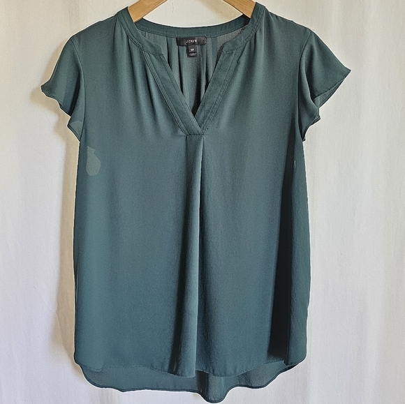 J Crew Green Short Cap Sleeve Chiffon Blouse - Picture 5 of 10